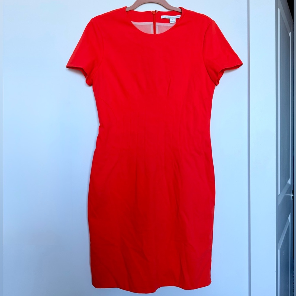 Diane Von Furstenberg Size 12 Coral Red Orange Fitted Shift Dress Classic Work